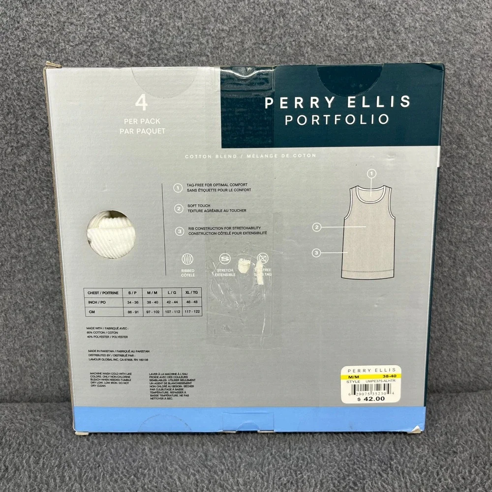 Perry Ellis Portfolio Tank Top Mens M Multicolor 4 Pack Ribbed Cotton Blend New